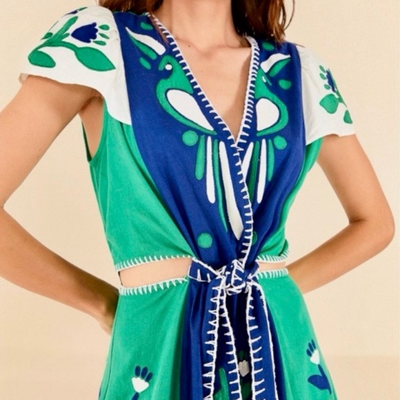 Farm Rio Soft Garden Patch-work Midi Dress size XS, NWT. - Picture 2 of 8